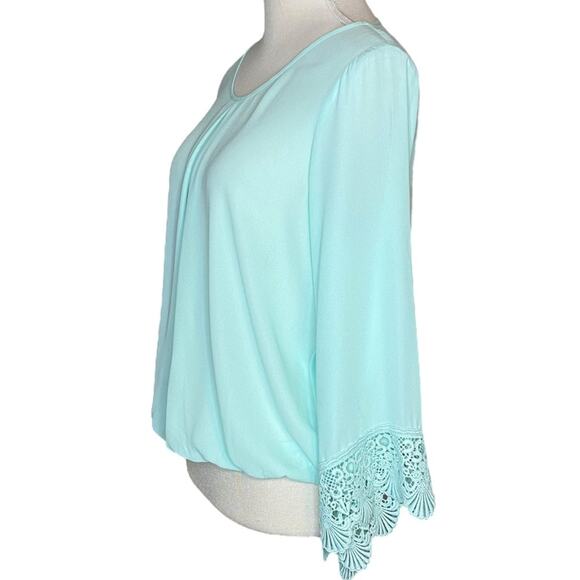 A.Byer Robin Blue Top with Bell Sleeves and Elastic Waist Size Medium - Picture 2 of 5